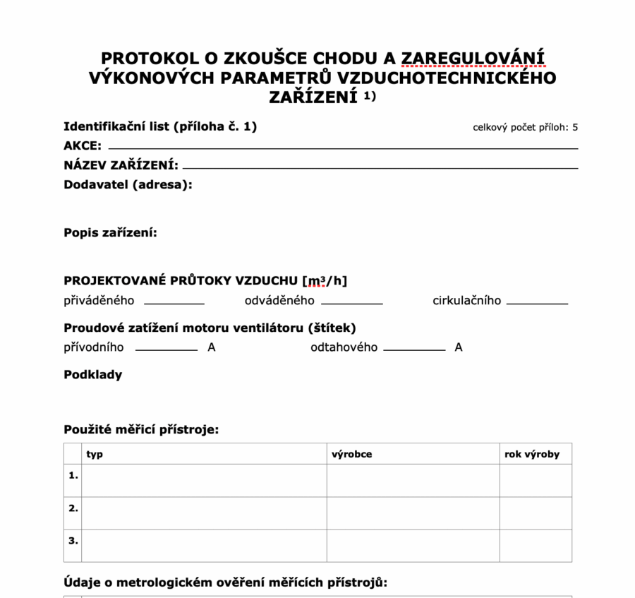 VZT protokol o zkoušce a chodu